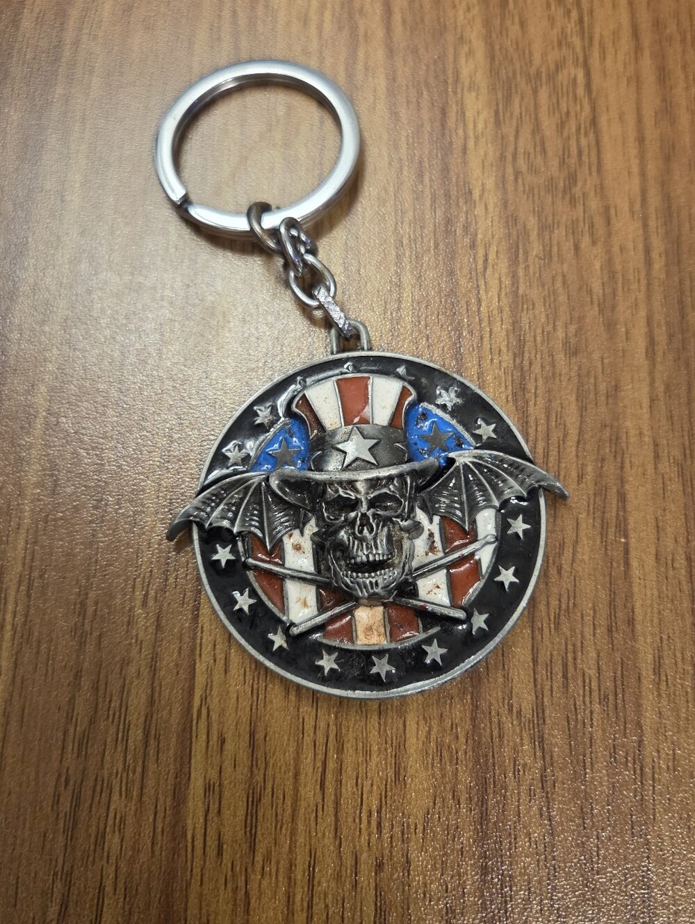 Vintage Avenged Sevenfold A7X American Flag Skull Keychain Metal Band Merch